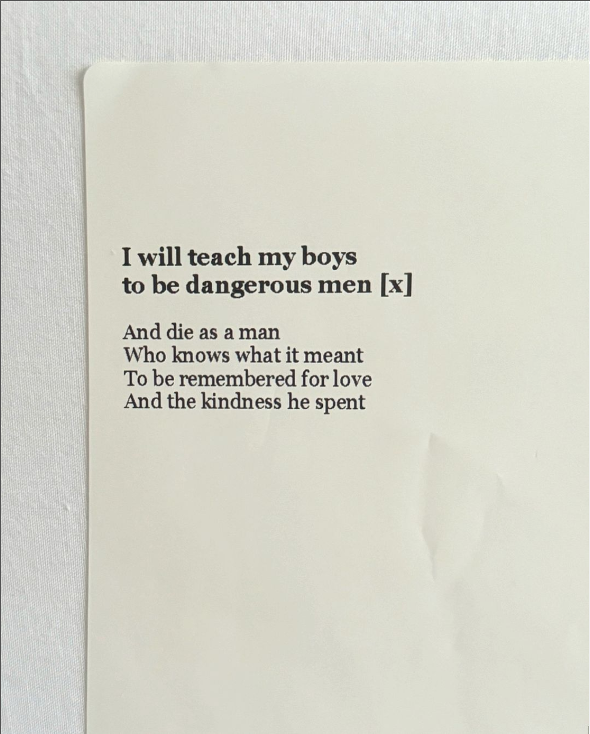 I WILL TEACH MY BOYS TO BE DANGEROUS MEN